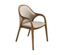Angel Cerdá | Silla de Comedor de Diseño Moderno con Reposabrazos 4255 | Asiento y Respaldo Tapizados en Polipiel Color Arena | Patas de Madera Color Nogal Claro | Medidas 58 x 64 x 89 cm