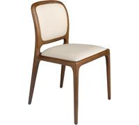 ANGEL CERDÁ - Silla de Comedor Tapizada en Polipiel Crema con Patas de Madera Nogal - Silla de Diseño Moderno y Elegante para Cocina o Salón - 51 x 58 x 87 cm