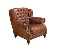 Ángel Cerdà – Sillón Chester moderno – Piel marrón coñac, asiento acolchado, madera 112x95x73 cm