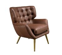 Angel Cerdá - Sillón Chester Tapizado en Piel Marrón Oscuro con Reposabrazos y Patas de Acero Dorado - Diseño Moderno y Elegante - Máxima Comodidad - 85 x 84 x 85 cm