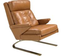 ANGEL CERDÁ - Sillón de Piel Camel con Detalles en Dorado - Sillón de Diseño Moderno con Patas de Acero - 77 x 99 x 91 cm
