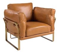 ANGEL CERDÁ - Sillón de Piel Camel con Detalles en Dorado - Sillón de Diseño Moderno con Patas de Acero - 97 x 88 x 82 cm