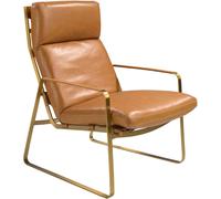 ANGEL CERDÁ - Sillón de Piel Camel con Patas de Acero Dorado - Sillón de Diseño Moderno con Reposabrazos - 69 x 89 x 101 cm