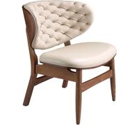 ANGEL CERDÁ - Sillón de Polipiel Arena con Detalles en Madera de Nogal - Sillón de Diseño Moderno y Elegante para Salón o Zona de Lectura - 78 x 69 x 80 cm