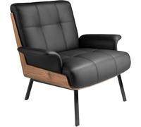 ANGEL CERDÁ - Sillón de Polipiel Negro con Detalles en Madera Nogal - Diseño con Patas Finas y Estilizadas - Sillón de Diseño Moderno con Patas de Acero Negro - Perfecto para Salón o Habitación - 90 x