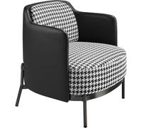 ANGEL CERDÁ - Sillón de Tela Blanca y Negra con Respaldo en Polipiel Negro - Sillón de Diseño Moderno con Patas de Acero Pulido Oscurecido - 68 x 70 x 73 cm