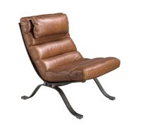 Ángel Cerdá - Sillón en Piel Marrón Oscuro con Patas Efecto Metalizado y Cojín Reposacabezas - Sillón Moderno y Confortable - 66 x 96 x 90 cm