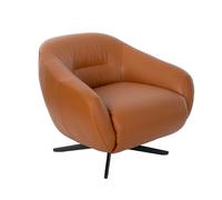Ángel Cerdá - Sillón Giratorio en Piel Marrón con Reposabrazos + Base Metálica en Negro + Diseño Moderno y Elegante + Asiento y Respaldo Tapizados + Confort y Estilo + 80x83x75 cm