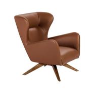 Ángel Cerdá - Sillón Giratorio Tapizado en Polipiel Marrón - Respaldo Alto - Estructura de Madera de Fresno en Nogal - Diseño Moderno para Salones y Zonas de Lectura - Medidas 86 x 75 x 90 cm