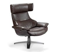 Angel Cerdá - Sillon Moderno Giratorio Tapizado en Piel Vacuno, Giro 360º | Mecanismo Relax y Reposacabezas | Base de Acero | Diseño para Salón | 88 x 85 x 105 cm