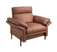 Angel Cerdá - Sillón Relax Tapizado en Piel Marrón con Reposabrazos y Patas de Acero Cromado Oscuro - Diseño Moderno y Elegante - Máxima Comodidad - 110 x 96 x 94 cm