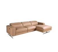 Angel Cerdá | Sofá Chaiselongue Relax de Diseño Moderno Modelo 6287 | Tapizado en Piel Vacuna Marrón (Mano Derecha) | Patas de Acero Cromado Oscuro | Asiento Reclinable Eléctrico y Puertos USB