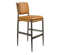 Angel Cerdá - Taburete Alto de Cocina Tapizado en Piel Marrón - Diseño Moderno con Patas de Acero Inoxidable Pulido Oscurecido - Comodidad y Estilo para Cocina o Comedor - 49 x 55 x 112 cm
