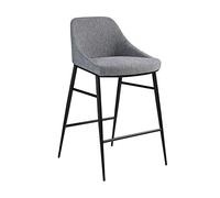 Angel Cerdá - Taburete Alto de Cocina Tapizado en Tela Gris - Diseño Moderno con Patas de Acero Epoxi Negro - Taburete para Barra de Cocina o Bar - Resistente y Versátil - 49 x 53 x 90 cm