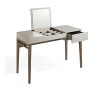 Angel Cerdá - Tocador Gris con Joyero y Espejo Abatible - Tocador Mesa con Cajón Soft-Closing y Patas de Madera Nogal - Tocador Moderno y Multifuncional para Dormitorio - 120 x 50 x 76 cm