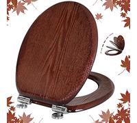 Angel Shield Asiento de inodoro de madera natural con cierre silencioso y bisagras de liberación rápida, fácil de instalar y limpiar, antibacteriano (nogal oscuro)