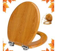 Angel Shield Asiento de inodoro de madera natural con cierre silencioso y bisagras de liberación rápida, fácil de instalar y limpiar, antibacteriano (roble amarillo)