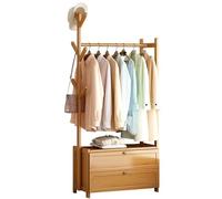 angelfanmily Perchero Burro de Bambú, Perchero de Pie Armario Abierto Madera con 4 Separadores y 2 Cajones, Ropa de Bambú para Entrada, Pasillo, Dormitorios Sala de Estar, Fácil de Montar