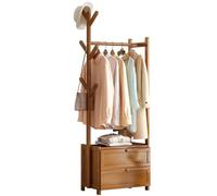 angelfanmily Perchero Burro de Bambú, Perchero de Pie Armario Abierto Madera con 4 Separadores y 2 Cajones, Ropa de Bambú para Entrada, Pasillo, Dormitorios Sala de Estar, Fácil de Montar
