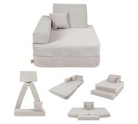 Angelove Sillón Infantil 3-en-1 - Sofá Modular Plegable y Colchoneta de Juego de Pana, Cómodo Desde 1 año, Gris