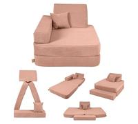 Angelove Sillón Infantil 3-en-1 - Sofá Modular Plegable y Colchoneta de Juego de Pana, Cómodo Desde 1 año, Ladrillo