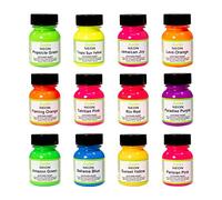 Angelus Juego de pintura acrílica neón para cuero, 12 colores vibrantes, 1 onza cada uno, no tóxica, para cuero, lienzo, pinturas de madera para personalización y manualidades. Flexible, mezclable,