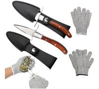 AngleKai Shucker - Juego de 2 cuchillos para ostras de acero inoxidable con guantes de ostra resistentes a las puñaladas para ostras y almejas
