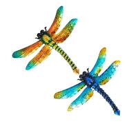 Angoily 2 Libélulas Decorativas de Metal para Pared, Color Azul y Naranja, Arte Colgante para Jardín y Balcón, Decoración Resistente para Exteriores, Escultura Mural de Insectos, Set 2