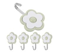 Angoily Ganchos Adhesivos Reutilizables Mini Forma de Flor, 5 Unidades, Tamaño 5,6 X 4,1 X 2,5 Cm, Color Verde, para Cocina y Baño, Colgadores Fuertes para Toallas, Llaves y Paños