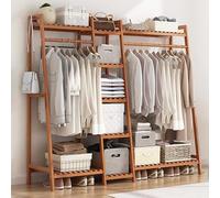 angroups Perchero Burro Ropa Bambú,Armario Abiertos Madera, Multifunción Perchero de Madera con Estante de Almacenamiento, Perchero de Pie para Dormitorios Sala de Estar 160x40x140cm