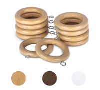 Anillas de Cortina de Madera para ø 28mm con Ojales. con Gancho de Acero Inoxidable, Arandelas para Barra de Cortina.