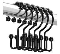 Anillas para cortina de ducha - Ganchos para cortina de ducha - Ganchos dobles deslizantes para cortinas de ducha - Para cortinas y barras de ducha en el baño - Acero inoxidable - Negro - Juego de 12