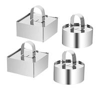Anillo para Tarta 4Pcs Anillos para Postre, 8cm Acero Inoxidable Anillo Repostería con Empujador para Postres Mousse de Chocolate Bizcocho Galletas（Cuadrado y Redondo）