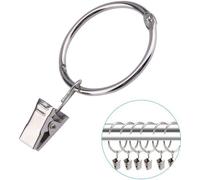 Anillos metálicos para cortinas Ibzoa® con clips – 30 unidades, color plateado, diámetro interior de 38 mm, para barras de cortina de hasta 35 mm, clips resistentes para una sujeción segura