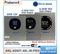 Aninerel 2kw 4.2KW 6.2kw 12V 24V 48V Inversor solar híbrido Pantalla LCD a color de salida dual MPPT 60A 100A 120A PV 160VDC 500VDC ANL-2000W-12L-W