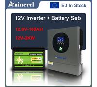 Aninerel Conjuntos de Inversor+Batería 2000W 12V, Inversor Solar Híbrido con MPPT Integrado, Onda Sinusoidal Pura con WIFI, Batería LiFePO4 220VAC 12V 100AH, Batería Portátil de Almacenamiento Solar 2