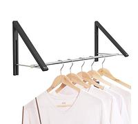 Anjuer Estante de Ropa retráctil - Estante de Secado de Percha Plegable montado en la Pared para la organización de Almacenamiento del Armario del lavadero, Aluminio, 2 estantes con Varilla (Negro)