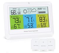 Ankilo Termómetro inalámbrico para interiores y exteriores con 3 sensores, termómetro higrómetro digital con pantalla a color y retroiluminación.