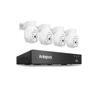 Anlapus Juego de cámaras de vigilancia para Exteriores, DVR de 8 Canales sin HDD, 4 cámaras Domo PTZ de 360° con Cable, reconocimiento de Personas y vehículos, grabación de Audio