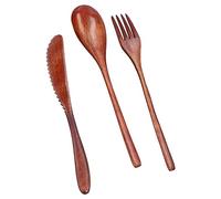 Annadue Juego de Cubiertos de Madera, 3 uds., Cuchillo, Tenedor, Cuchara, Vajilla de Postre Portátil, Cubiertos de Madera Reutilizables para Viaje, Casa, Hotel