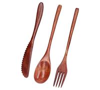 Annadue Juego de Cubiertos de Madera, 3 uds., Cuchillo, Tenedor, Cuchara, Vajilla Reutilizable Portátil, Cubiertos de Postre de Madera Natural para Viajes, Camping, Casa, Hotel