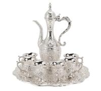 Annadue Juego de Tetera de Copa de Vino de Aleación, Cafetera Vintage, Juego de Servicio de té Decorativo a Prueba de Herrumbre para Fiesta en Casa y Boda (Plata Blanco)