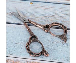 Annadue Tijeras Vintage con Patrón de Flores, Tijeras de Costura de Acero Inoxidable para Manualidades de Costura, de Bordar para Cortar Papel, de Punto de Cruz (Revestimiento de cobre oscuro)