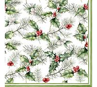 Anniversary House Tiflair - Servilletas navideñas de lujo, diseño de acebo y muérdago, servilletas de papel grueso y fuerte, 3 capas, multicolor PJ303507