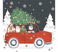Anniversary House Tiflair Servilletas navideñas de lujo, servilletas de papel de 3 capas con diseño de coche de Navidad rojo, servilletas desechables gruesas, fuertes, festivas para decoración de mesa