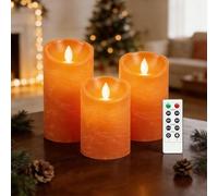 AnnSpa 3 Set Velas de LED sin Pilares de pilas Llama con Control Remoto, de Cera Real Parpadeo Mecha móvil Parpadeo Ámbar Luz amarilla Velas, Cera Sin Perfume Halloween Regalo y decoración (Naranja)