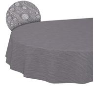 ANRO - Mantel de Hule, Lavable, Ovalado, con Borde de Corte, Aspecto Textil, Color Gris, 140 x 200 cm