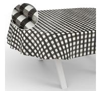 ANRO Mantel de Hule Lavable, para jardín, Exterior e Interior, Ovalado, 180 x 140 cm, Borde de Corte, a Cuadros, Negro