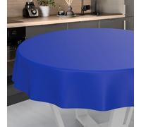 ANRO Mantel de Hule Lavable, para jardín, Exterior e Interior, Redondo, 120 cm, Borde de Corte, Color Azul