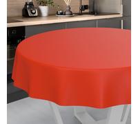 ANRO Mantel de Hule Lavable, para jardín, Exterior e Interior, Redondo, 140 cm, Borde de Corte, Color Rojo